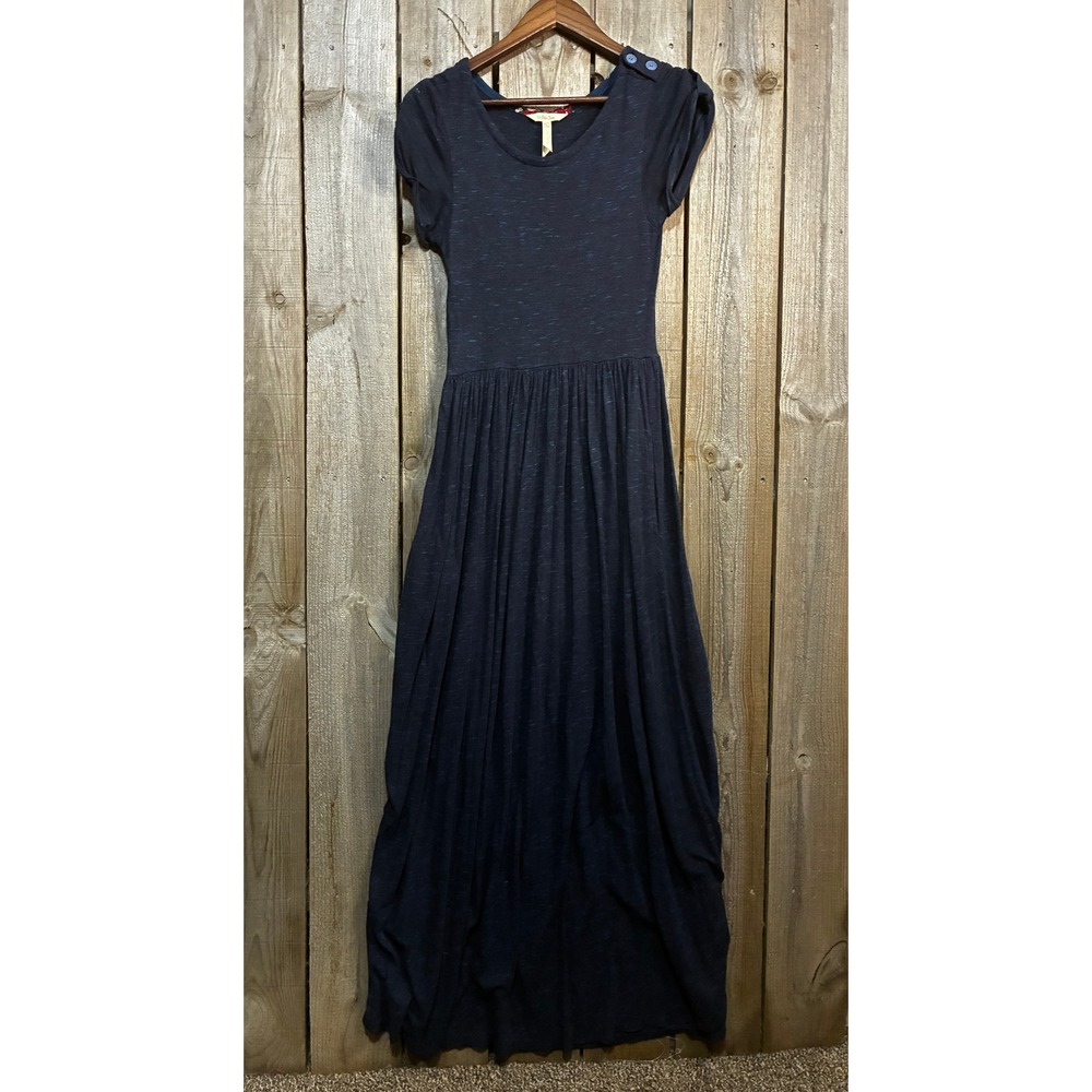 Matilda Jane Womens Navy Blue Slub Knit Maxi Dress Cap Sleeve XS